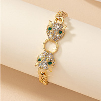 Bracelet de luxe plaqué or double tête de léopard, ajustable, incrusté de zircon, design animalier, bijoux de mode pour femme, cadeau et soirée