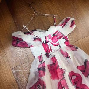 2025 printemps été bohème robe femmes élégant hors de l'épaule Sexy col en v mi-longueur taille haute fleur imprimé fête - Product Image 5