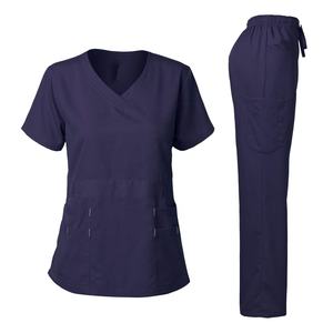 Couleur unie Soins Infirmiers Scrubs Femmes Uniformes Élasticité Pet Clinic Infirmière V-cou Médical Hôpital Médecin Vêtements De Travail En Gros - Product Image 4