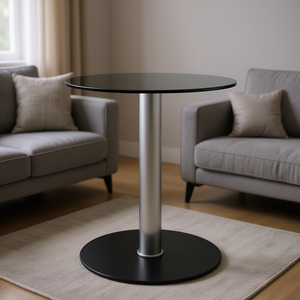 Tavolino da caffè in vetro temperato nero e alluminio, design moderno e minimalista, mobili per soggiorno - Product Image 2