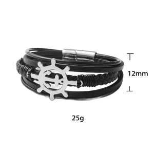 Titanium Steel Ship Wheel <b>Leather</b> <b>Bracelet</b> Black Fashion Charm <b>Bracelet</b> For Men Women Jewelry - Product Image 5