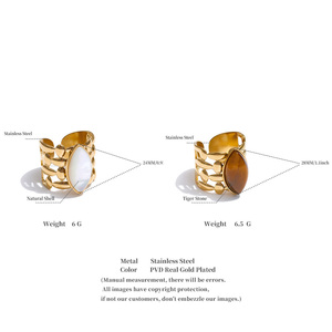 JINYOU 6842 Vintage Brown Tiger Stone Natural Stone Shell <strong>Ring</strong> Adjustable Stainless Steel Hollow Design <strong>Open</strong> <strong>Ring</strong> - Product Image 6