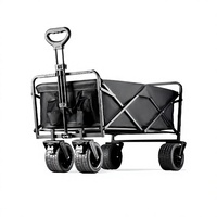 Chariot de camping pliable en métal robuste avec roues pivotantes, capacité de charge de 300 kg, poignée réglable, idéal pour pique-nique et camping