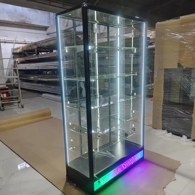 Алюминиевая рама дешевая стеклянная витрина шкаф СВЕТОДИОДНЫЙ свет закаленное стекло витрина для продукта дисплей