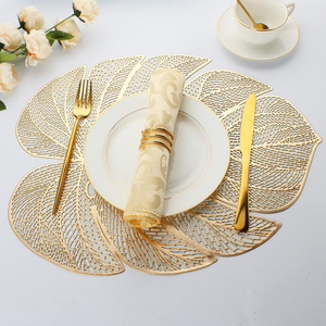 STARUNK Napperons en <span class=keywords><strong>vinyle</strong></span> doré pressé en PVC de luxe en forme de feuille Napperons tissés pour <span class=keywords><strong>cuisine</strong></span> et salle à manger <span class=keywords><strong>Tapis</strong></span> de table pour mariage - Product Image 5