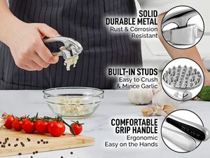 Prensa de Ajo con Pelador de Ajo de Silicona y Acero Inoxidable, Picador y Triturador de Ajo, Juego de Herramientas de Malla - Product Image 3