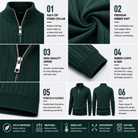 Pull en maille côtelée de luxe pour homme, style Old Money, coupe ajustée, col zippé, pour l'automne et l'hiver