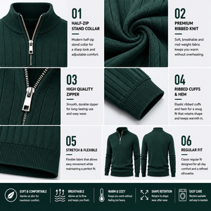 Suéter Personalizado Estilo Old Money para Hombre, Cuello Redondo con Cierre de Cremallera, Corte Ajustado, Tejido de Lujo, para Otoño e Invierno - Product Image 3