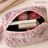 Sac cosmétique en peluche imprimé léopard OEM pour femme, pochette de maquillage portable, sac de rangement de voyage pour articles de toilette, sac de mode pour femmes, vente en gros