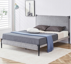 Moderno <span class=keywords><strong>letto</strong></span> <span class=keywords><strong>matrimoniale</strong></span> in metallo con <span class=keywords><strong>testiera</strong></span> imbottita e fine del piede in colore Beige, mobili per camera da <span class=keywords><strong>letto</strong></span> <span class=keywords><strong>letto</strong></span> <span class=keywords><strong>letto</strong></span> per adulti, <span class=keywords><strong>letto</strong></span> semplice - Product Image 2