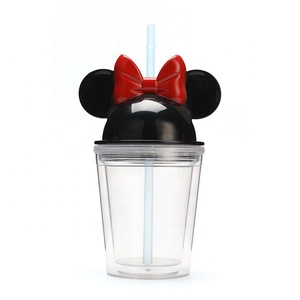 Vaso de Plástico de Doble Pared con Tapa de Dibujos Animados, Vaso de <span class=keywords><strong>Mickey</strong></span> <span class=keywords><strong>Mouse</strong></span> de 650 ml con Tapa con Orejas y Pajita - Product Image 4