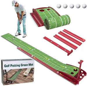 Hout Putting Mat Met Auto Ball Terugkeer Indoor Golf Practice Mat Fluwelen Putting Mat Zetten Training Aid