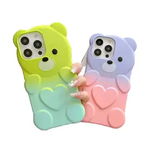 Grosir 2 warna sampul ponsel sentuhan lembut bertahap casing ponsel TPU Panda cinta kartun lucu untuk Aksesori IPHONE 13/14/15