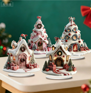 DAMI Vente en gros Maison de Noël en acrylique 2D avec nœud rouge et vert, accessoire de montage pour la maison, le salon, les décorations de table de fête - Product Image 1