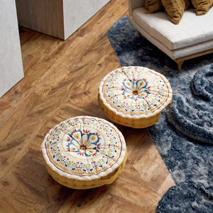 Pouf rond plissé fait main lavable style ferme, coussin de sol, tapis de yoga et de méditation, ottoman pour salon et extérieur, vente en gros - Product Image 2