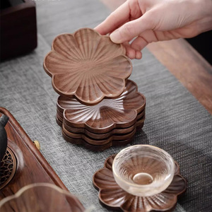 Soporte para taza de té con forma de flor de madera maciza, almohadilla de aislamiento térmico de color nogal, alfombrillas de estilo chino nuevo - Product Image 5