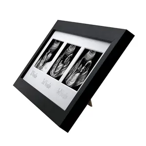 Baby Ultrasound Scan Black 16x6 inch Three 3x4 inch Sonogram Picture Frame Mat and Easel Stand MDF Ultrasound Photo Frame
