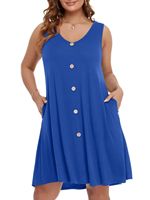 Robe de plage personnalisée imprimée à col en V et boutons, décontractée et ample, sans manches, style débardeur court et fluide, pour vacances en bord de mer, lavable, pour l'été