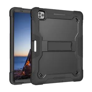 Rugged Defender Silicone Hard Kickstand Tablet Case Black For iPad Pro 12.9 2021 5th Generation Case