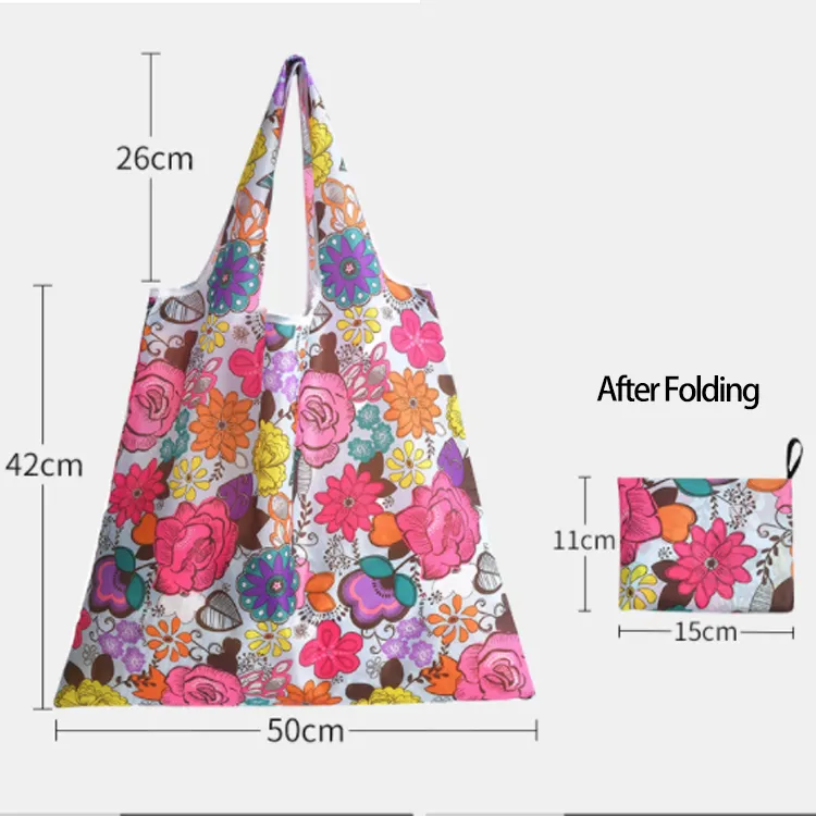 Custom eco recycle nylon foldable grocery tote bag polyester reusable folding shopping bag