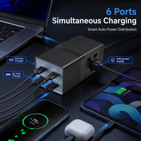 Chargeur de bureau multi-ports 40W avec station de charge USB-C PD, prises USB-A et AC, cordon AC pliable pour ordinateur portable, maison, bureau, voyage