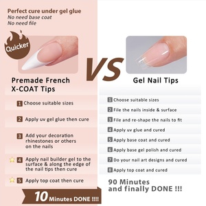 XCOATTIPS Faux Ongles Réutilisables en Gros, Longs Stiletto, Couverture Complète, French Manucure, Gel Souple, Pointe X-Coat, Faits à la Main, à Coller - Product Image 5