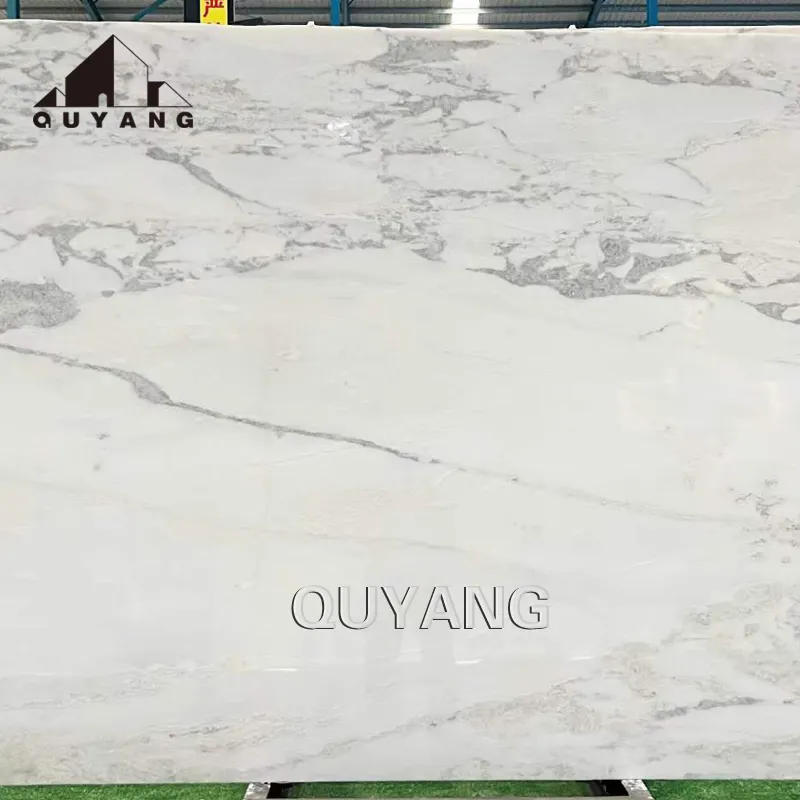 QUYANG Spot Construction Decor Natural Stone Wall Panel Luxury White Marble Alabaster Staircase Slab