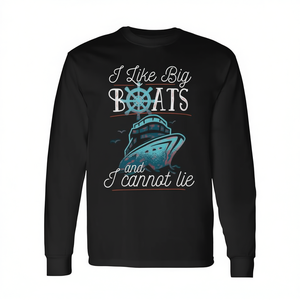 T-shirt à manches longues unisexe avec col rond et impression numérique, idéal pour la promotion, avec le slogan « I Like Big Boats And I Cannot Lie » - Product Image 2