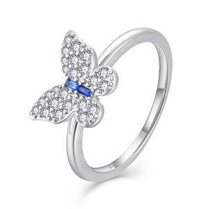 2023 nouveau produit plaqué rhodium 925 bijoux en argent bague papillon avec rectangle bleu zircon blanc rond cz - Product Image 1