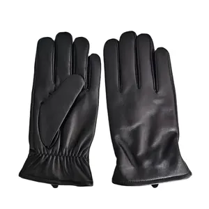 Guantes de cuero de oveja de alta calidad para hombre y mujer, manoplas de Color negro cálido para conducción en invierno