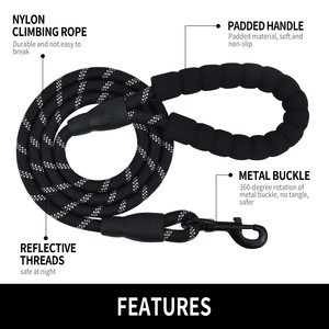 Correa para Perro Antienredos de 8 mm con Hilos Reflectantes, Correa de Cuerda para Mascotas, Cómoda, Negra, para Paseo y Entrenamiento - Product Image 2