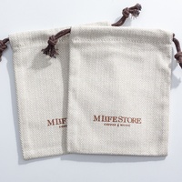 Sac à Cordon Recyclable Style Minimaliste en Coton et Lin avec Motif Chevrons pour Bijoux et Protection Contre la Poussière