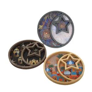 Wholesale Star Moon wood trays for craft islamic decorations ramadan wood crafts diy