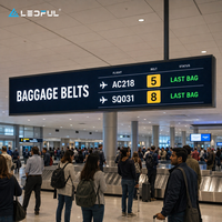 Écran LED suspendu long format P1.86 pour zone de récupération des bagages d'aéroport avec raccordement sans soudure et couleurs HDR, installation fixe