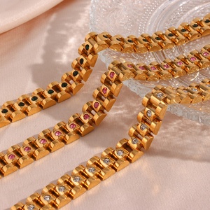 เครื่องประดับกันหมอง สร้อยข้อมือแบบโซ่เคลือบทอง 18k ประดับเพชรซิร์คอน สำหรับผู้หญิง กันน้ำ ทำจากสแตนเลสสตีล - Product Image 3