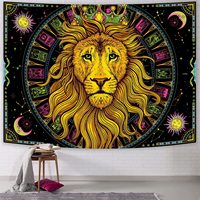 Tapisserie murale en polyester avec motif couronne de lion cosmique néon, impression HD, résistante à la décoloration, légère, art mural, vente en gros