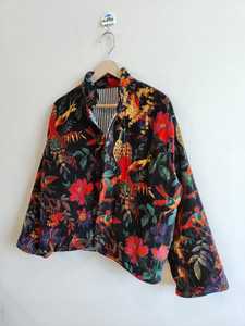 Chaqueta Bomber de Terciopelo con Estampado de Pájaro Negro, Reversible y Transpirable, Ecológica, Relleno 100% Algodón, Corta, Lista para el Invierno - Product Image 5