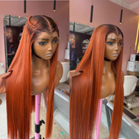 Wig Rambut Asli Warna Oranye 13x6 Transparan Lace Front 100% Original Virgin Body Straight Wave HD Lace Frontal Wigs