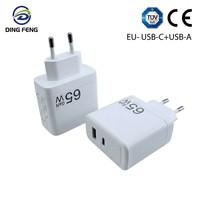 Chargeur GaN 65W USB-C + USB-A double port, norme européenne, adaptateur de charge mobile, certifié CE, alimentation à charge rapide PD pour téléphone portable