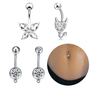 Anelli per <span class=keywords><strong>ombelico</strong></span> Y2K alla moda in acciaio inossidabile, gioielli scintillanti con zirconi per <span class=keywords><strong>piercing</strong></span> all'<span class=keywords><strong>ombelico</strong></span>, gioielli per il corpo a forma di farfalla, <span class=keywords><strong>serpente</strong></span> e cuore per donna - Product Image 1