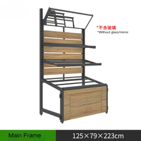 Présentoir Modulaire Double Face avec Base en Métal, Étagères Réglables Effet Bois pour Supermarché