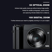 Appareil photo numérique reflex miniature 5K 64MP avec zoom optique 3X, écran selfie de 2,8 pouces, capteur CMOS et flash, source d'usine 2025