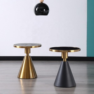 Bàn Đá Cẩm Thạch Tròn Màu Vàng Sáng Bóng Bán Chạy 2022 Bàn Bên Cạnh Bàn Cà Phê Bằng Thép Không Gỉ - Product Image 4