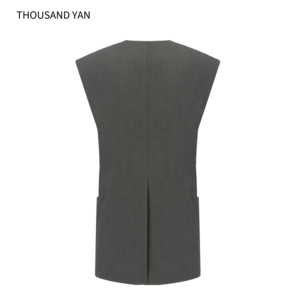 <span class=keywords><strong>Gilet</strong></span> de costume gris pour <span class=keywords><strong>femme</strong></span>, 6 % <span class=keywords><strong>laine</strong></span> mélangée, col en V minimaliste, coupe longue sans manches - Product Image 2