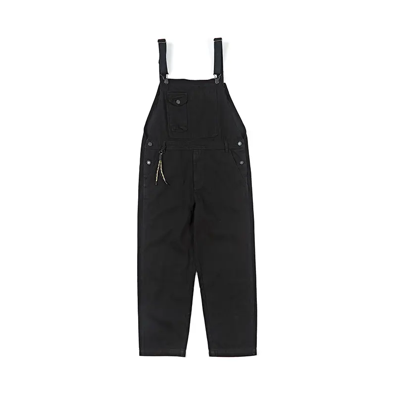 Herren einfarbige Basic Hosenträger Vintage Jugend lässig schwarze Hose gewebter Stoff Baggy Fashion Overalls Workwear Latzhose