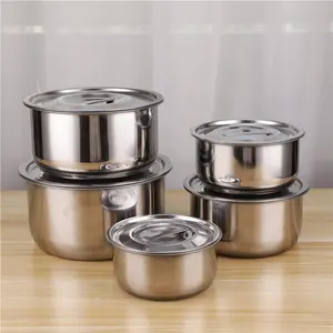 Baixo Moq Pcs 5 3 Peças de Cozinha Em Aço Inoxidável 410 Conjunto Grande Capacidade de Sopa Estoque Pote Conjunto de Panelas