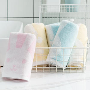 Toalla de Baño Infantil de Algodón Puro con Dibujos Animados, 25x50cm, Suave y Absorbente, Rectangular, para Uso Doméstico, con Patrón de Conejito Azul, Rosa y Amarillo - Product Image 2