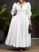 Robe chemise maxi en mousseline de soie unie à la mode pour femmes, manches longues, robe de bureau, taille unique, décontractée, naturelle pour femmes