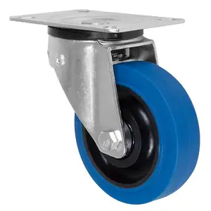 125 mm 5 인치 중형 산업용 블루 탄성 고무 캐스터 바퀴 롤러 베어링 탑 플레이트 타입 고용량 회전 캐스터