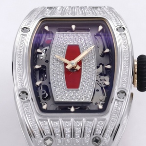 Montre mécanique automatique de luxe pour femme, design creux incrusté de diamants, forme de baril à vin, miroir saphir - Product Image 3